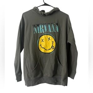 NIRVANA Gray Hoodie with Blue and Yellow Emblem